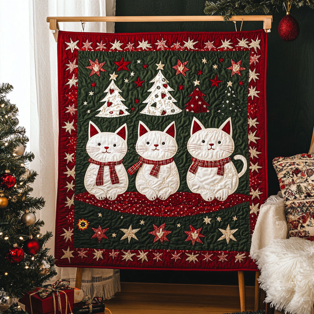 Christmas Cat Starry Eve Quilt Blanket