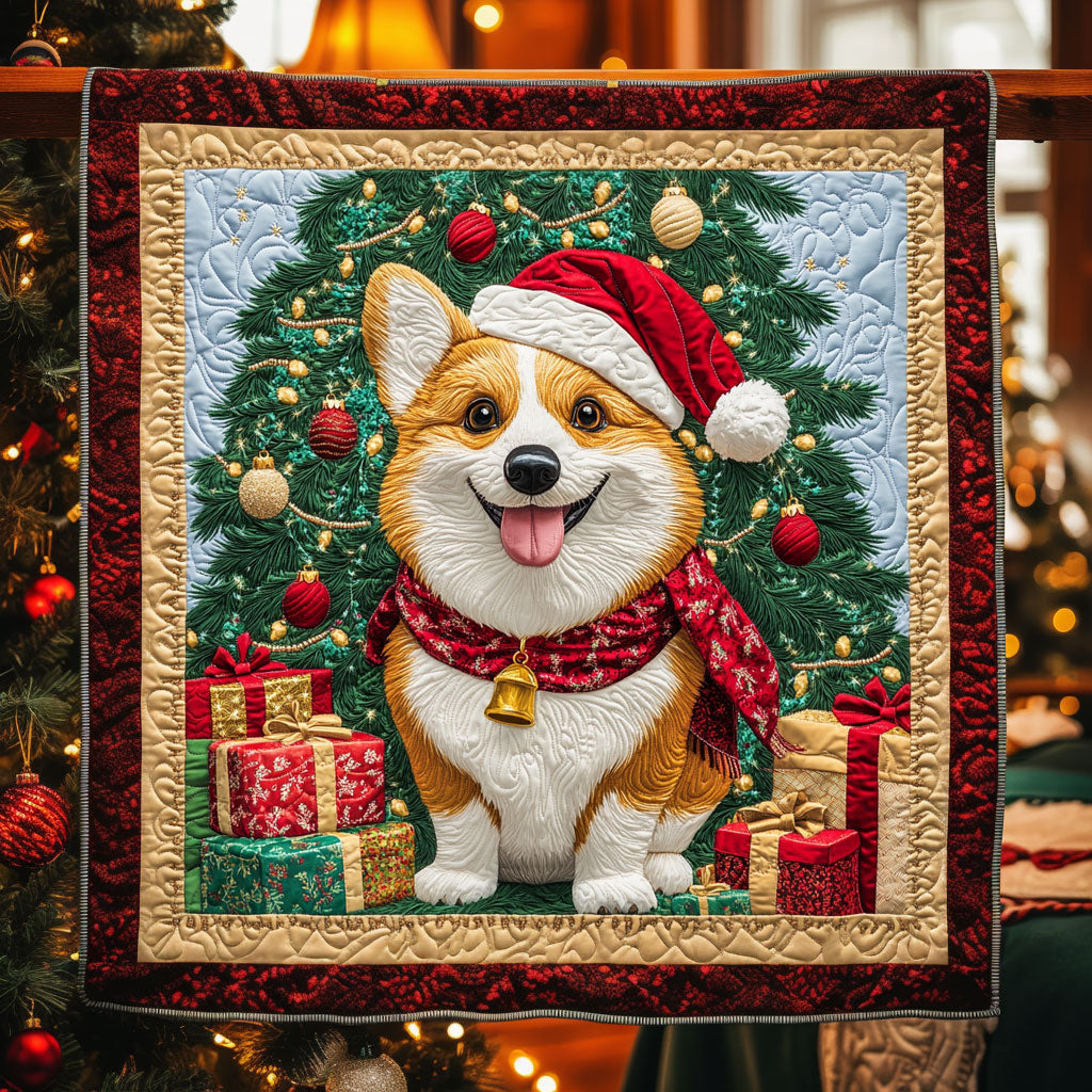 Christmas Corgi Holiday Cheer Quilt Blanket