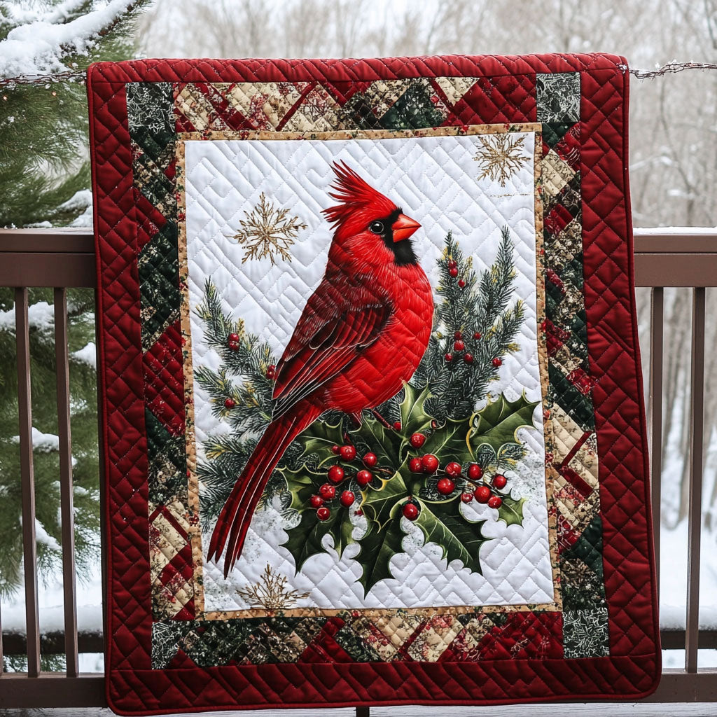 Cardinal Bird Christmas Quilt Blanket