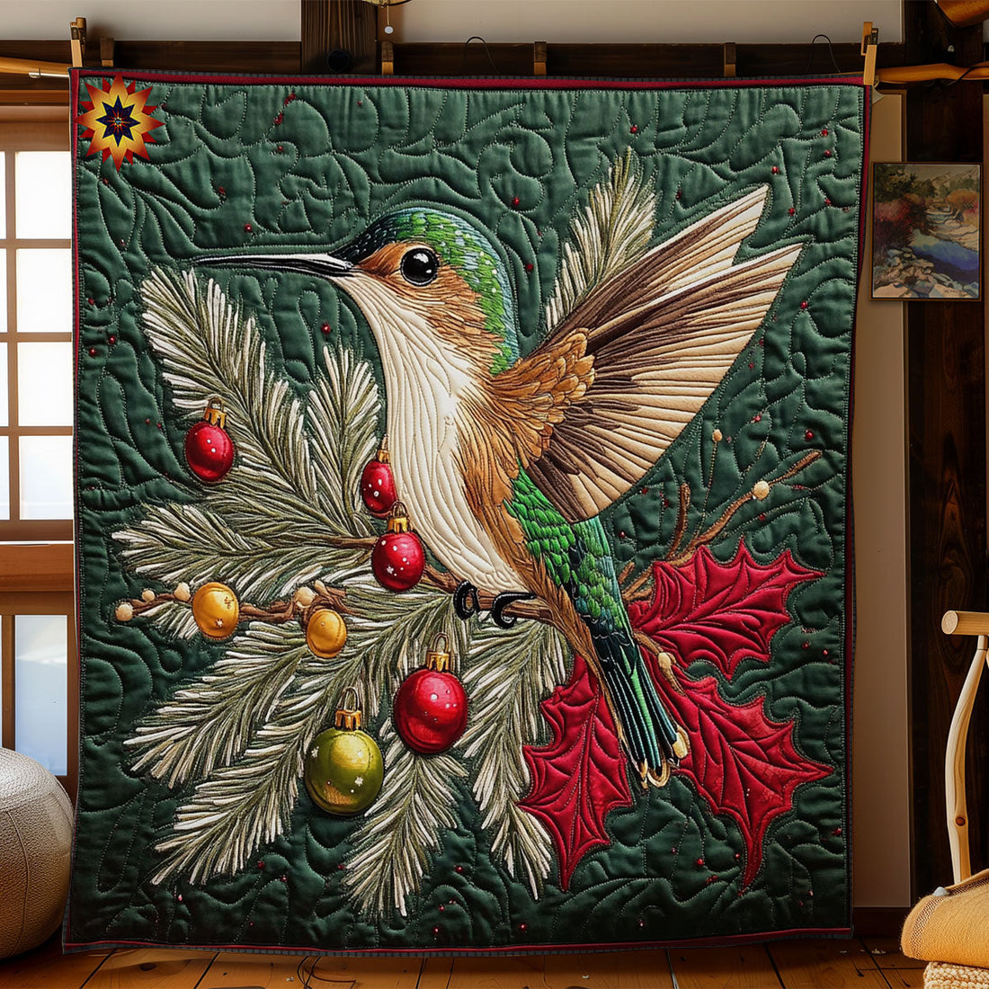 Christmas Hummingbird Snowy Evening Quilt Blanket