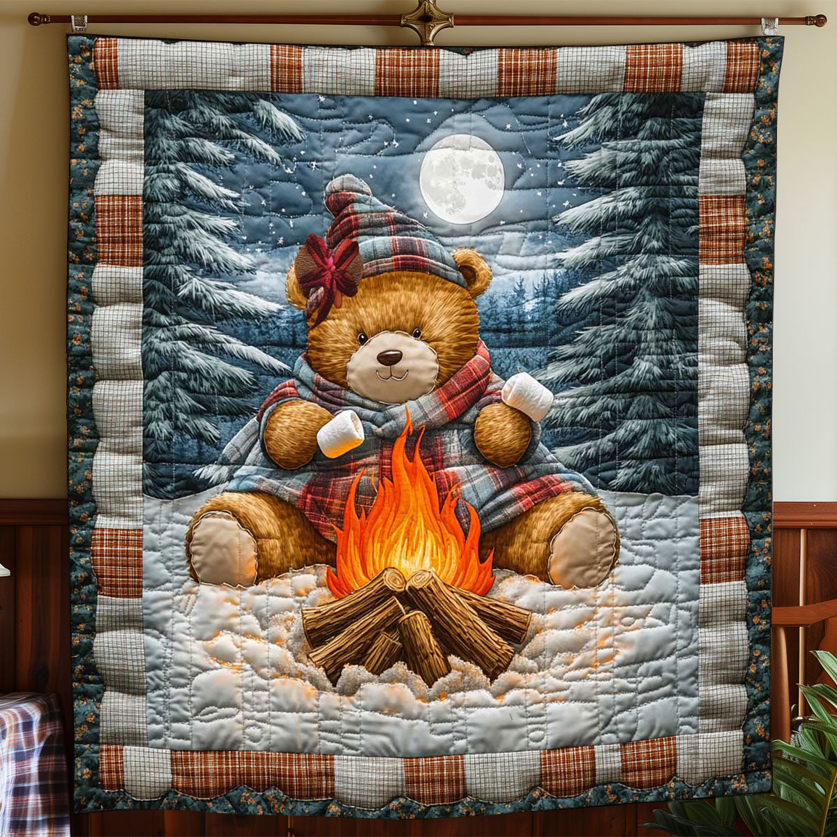Warmy Camping Bear Quilt Blanket