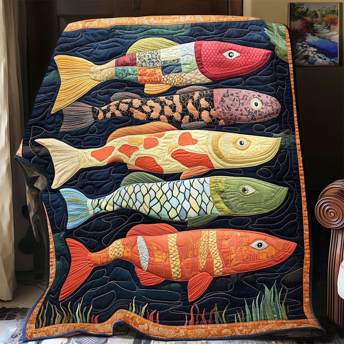 Vibrant Fish Quiet Moments Quilt Blanket
