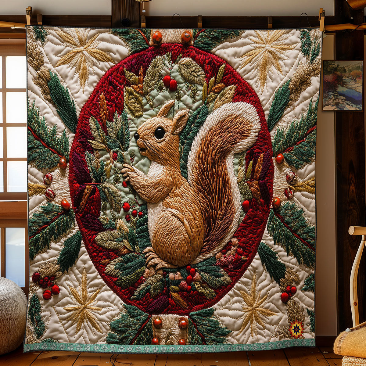 Christmas Bauble Squirrel Winter Wonderland Quilt Blanket