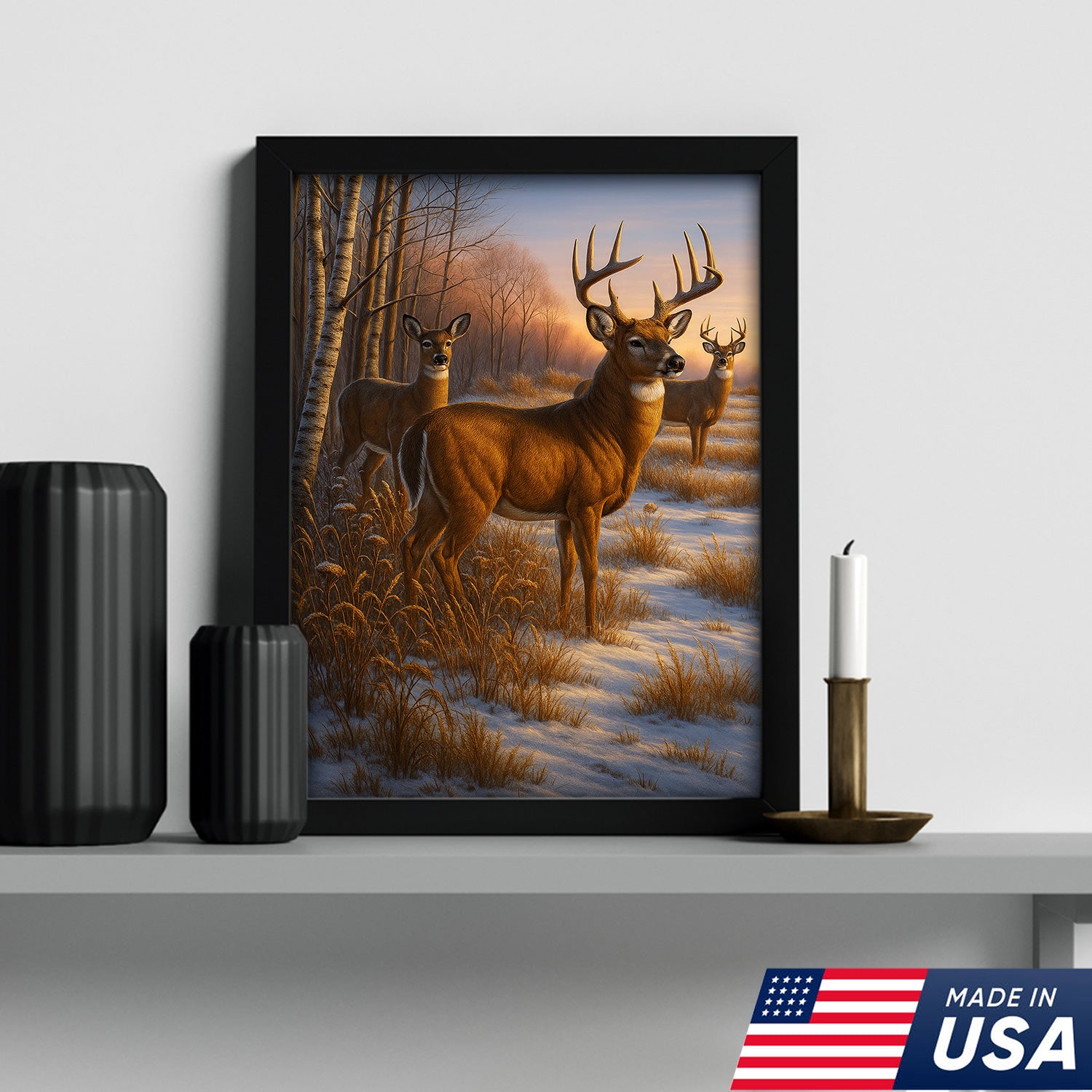 Majestic Deer in Winter Forest Canvas – Realistic Wildlife Canvas Wall Art for Hunters