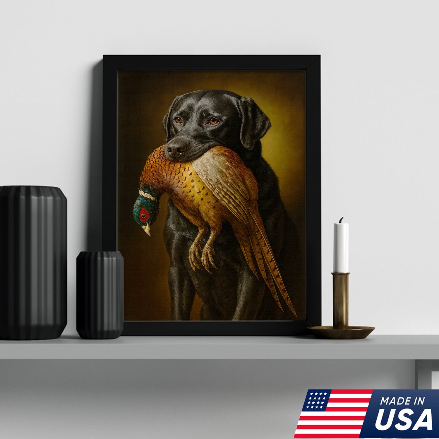 Hunting Dog Wall Art Canvas – Retriever & Pheasant Canvas Print for Hunters, Rustic Cabin Decor
