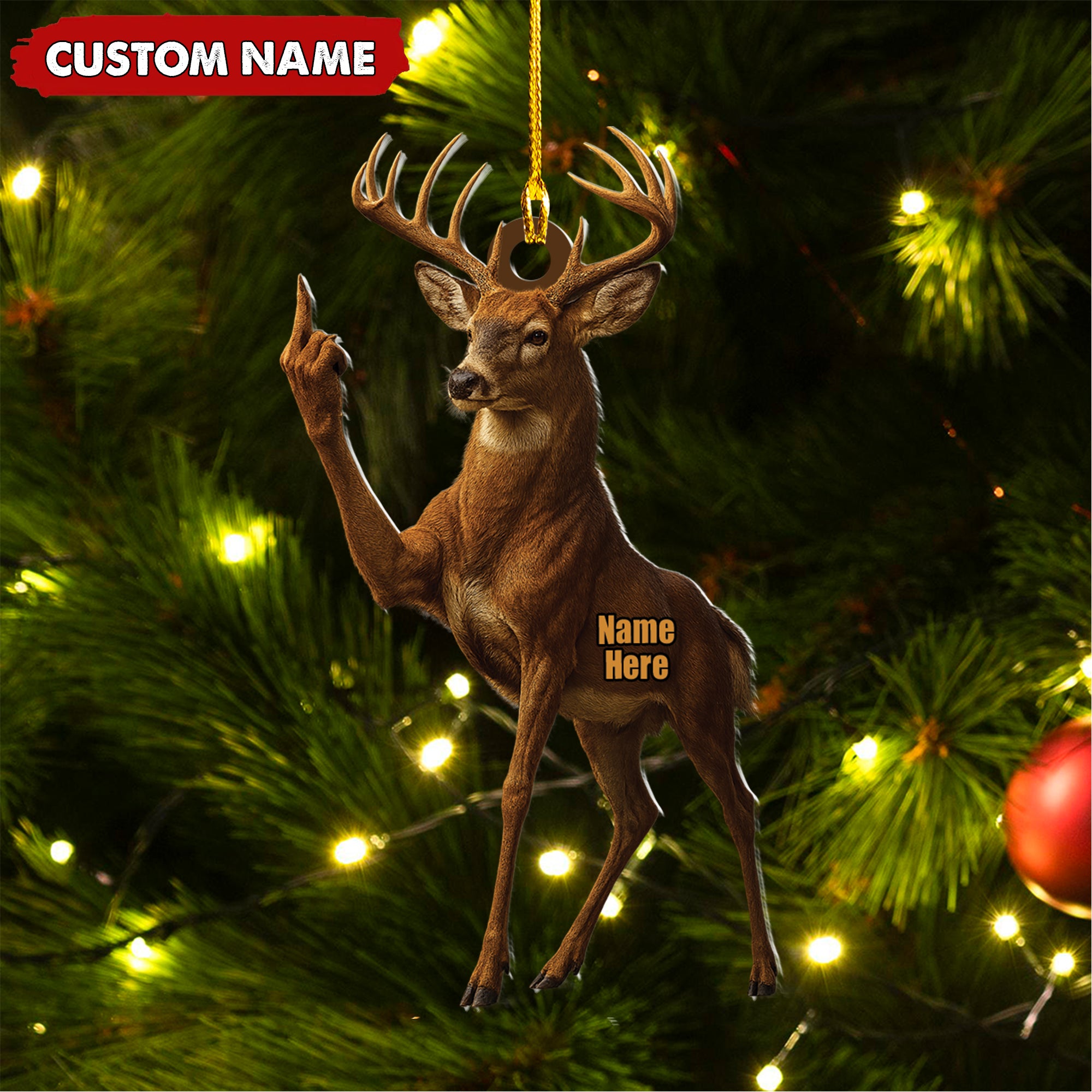 Personalized Funny Deer Buck Fukin' Finger Hunting Acrylic Christmas Ornament – Custom Gift for Hunters