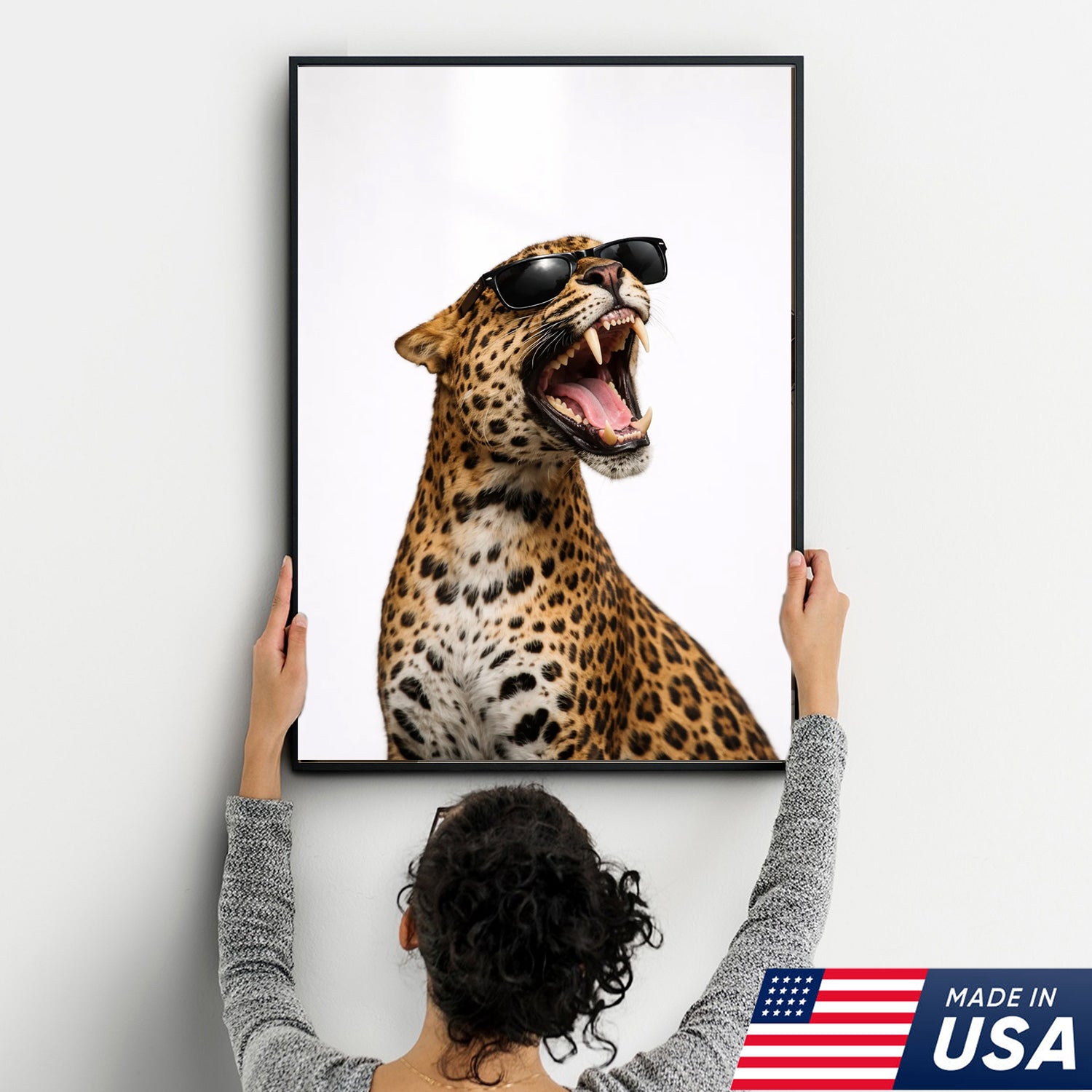 Funny Leopard Wall Art Canvas Set, Cool Animal Triptych Print