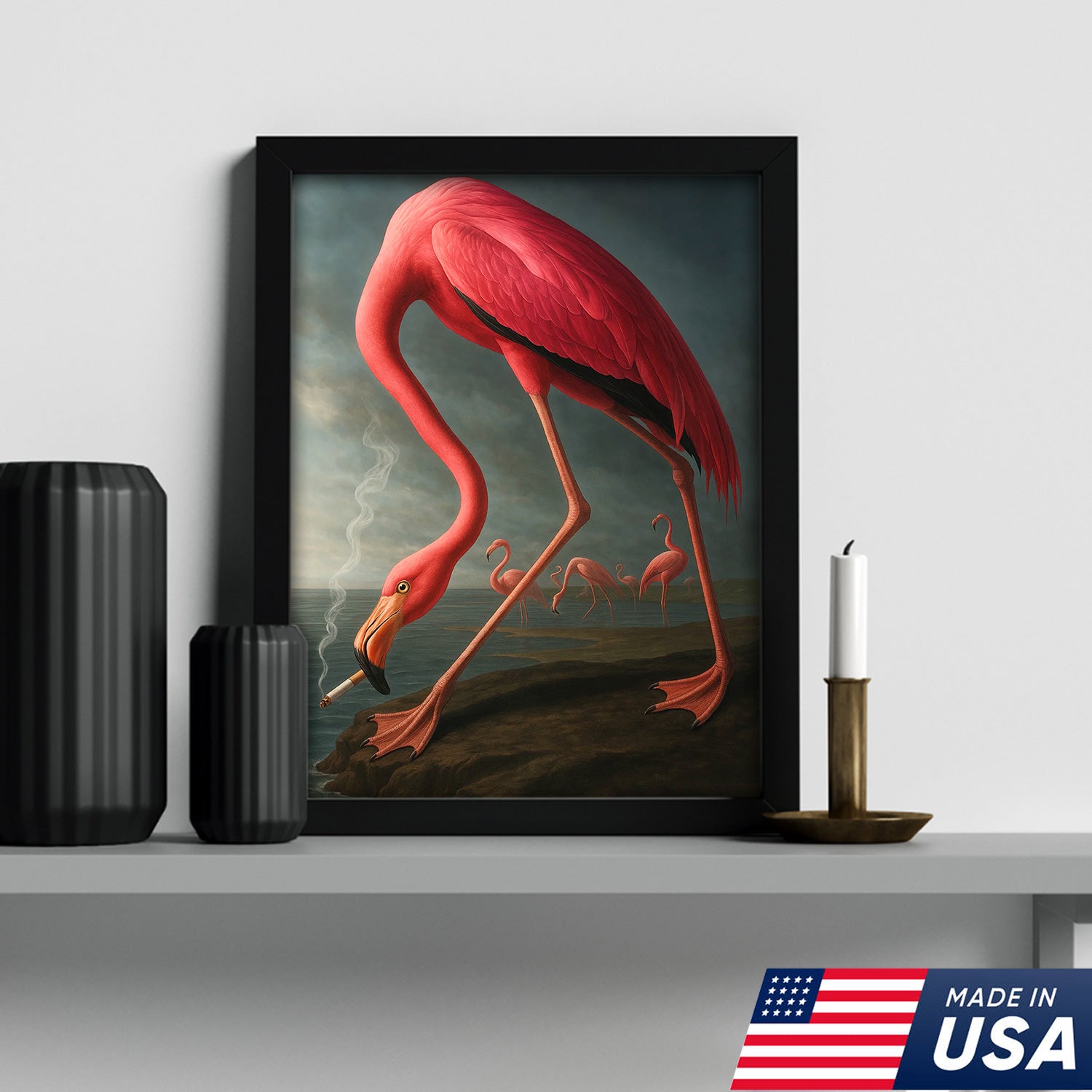 Cool Flamingo Canvas Wall Art – Funny Pink Bird Beach Decor – Unique Coastal Wildlife Print