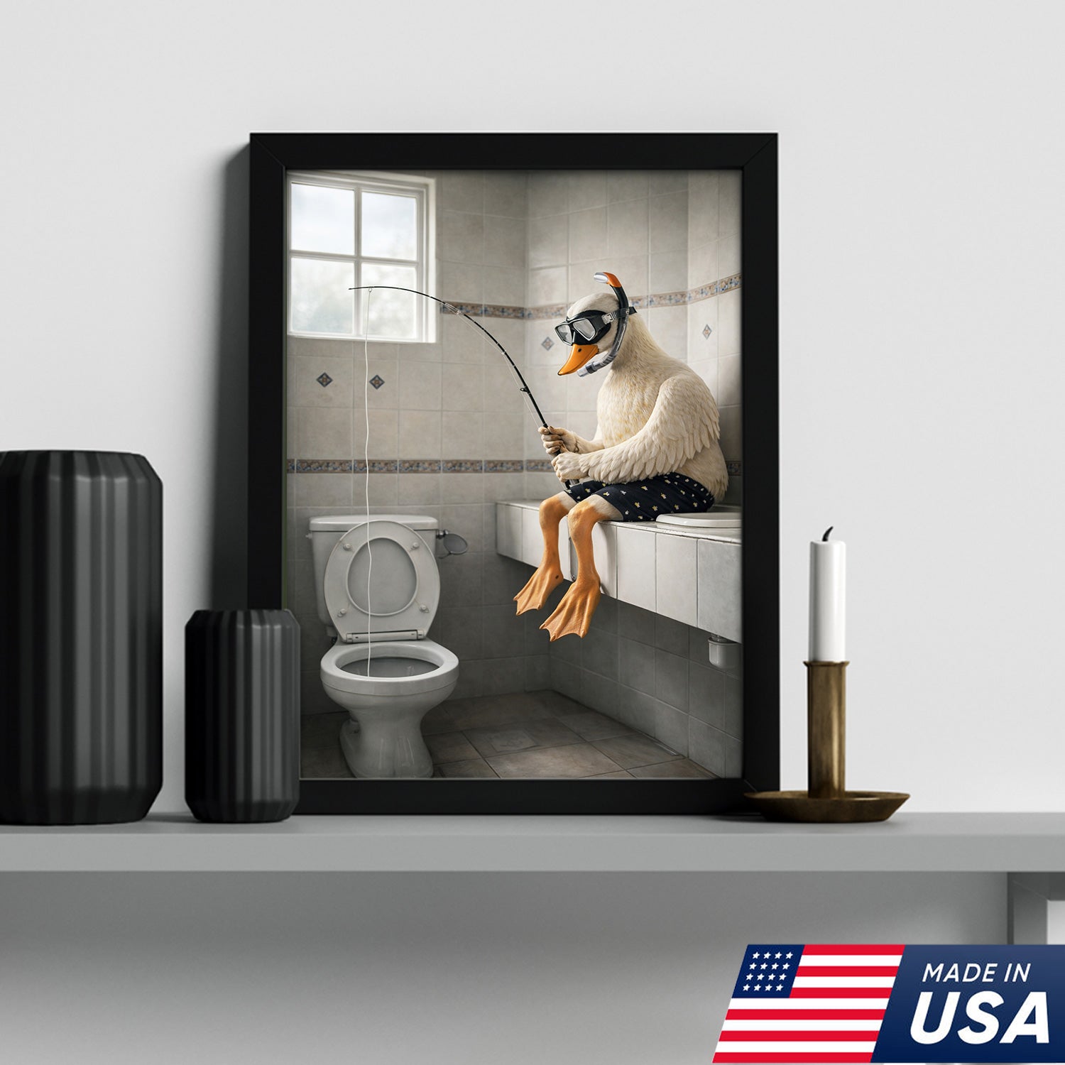 Funny Duck Fishing Canvas – Bathroom Wall Art – Meme Decor