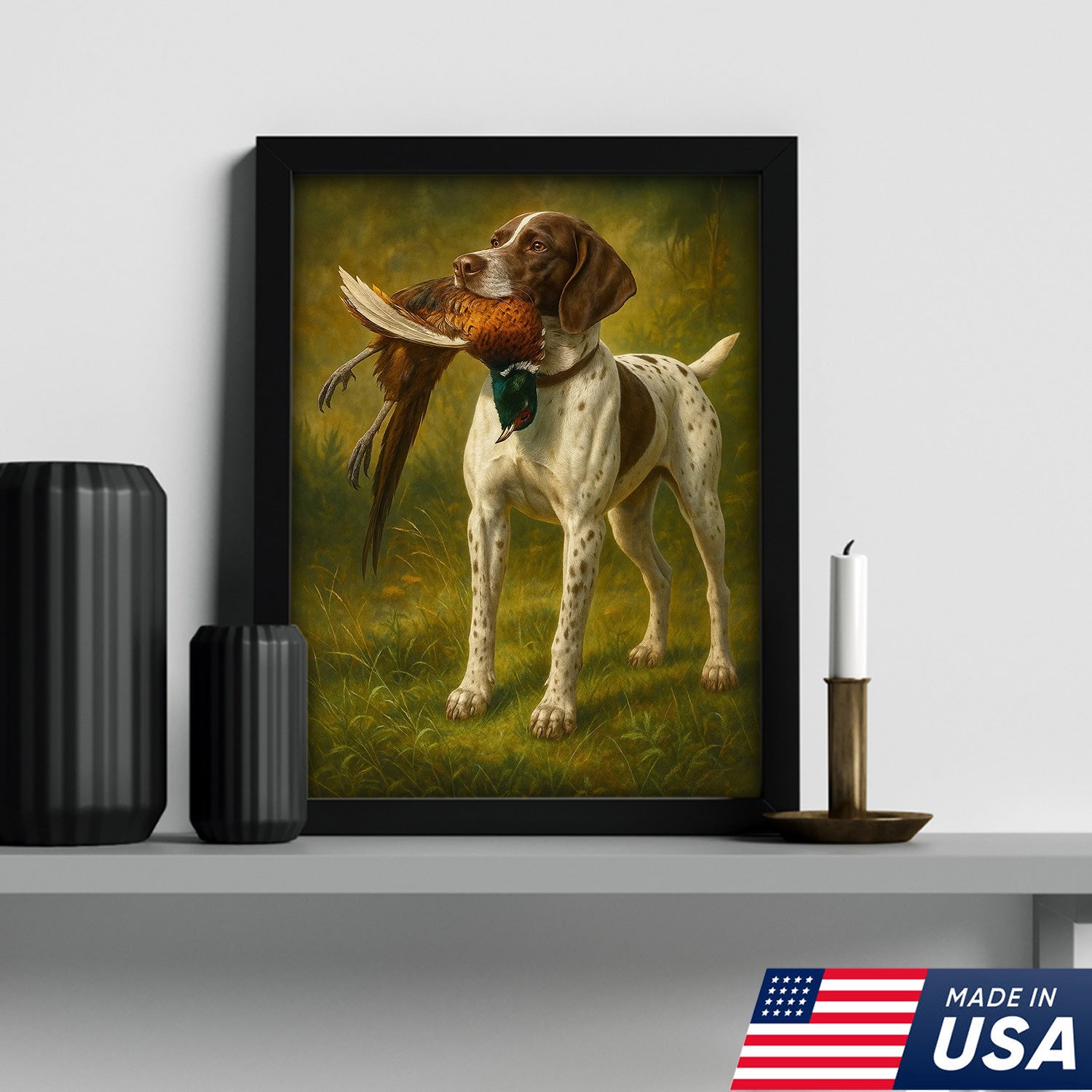 Hunting Dog Canvas Wall Art – Hunting Dog with Pheasant – Rustic Wildlife Canvas Print for Hunter Lodge Decor
