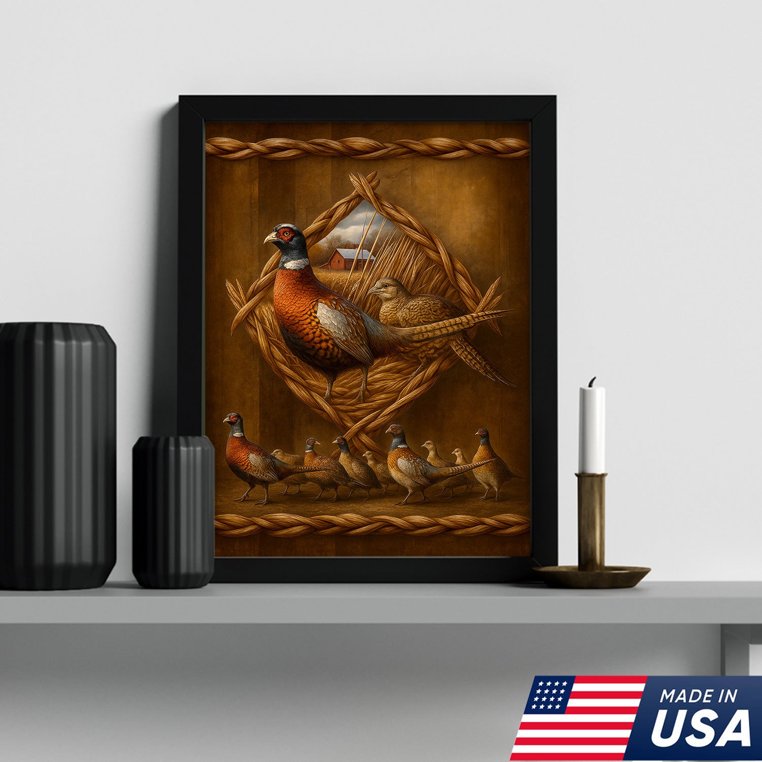 Pheasant Farmhouse Canvas Wall Art – Rustic Country Decor & Perfect Gift for Hunters