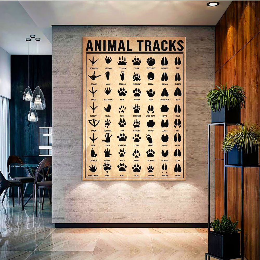 Animal Tracks Poster Canvas - Comprehensive Guide for Hunters, Wildlife Enthusiasts, Outdoor Lovers Wall Art Outdoorsy Wall Decor