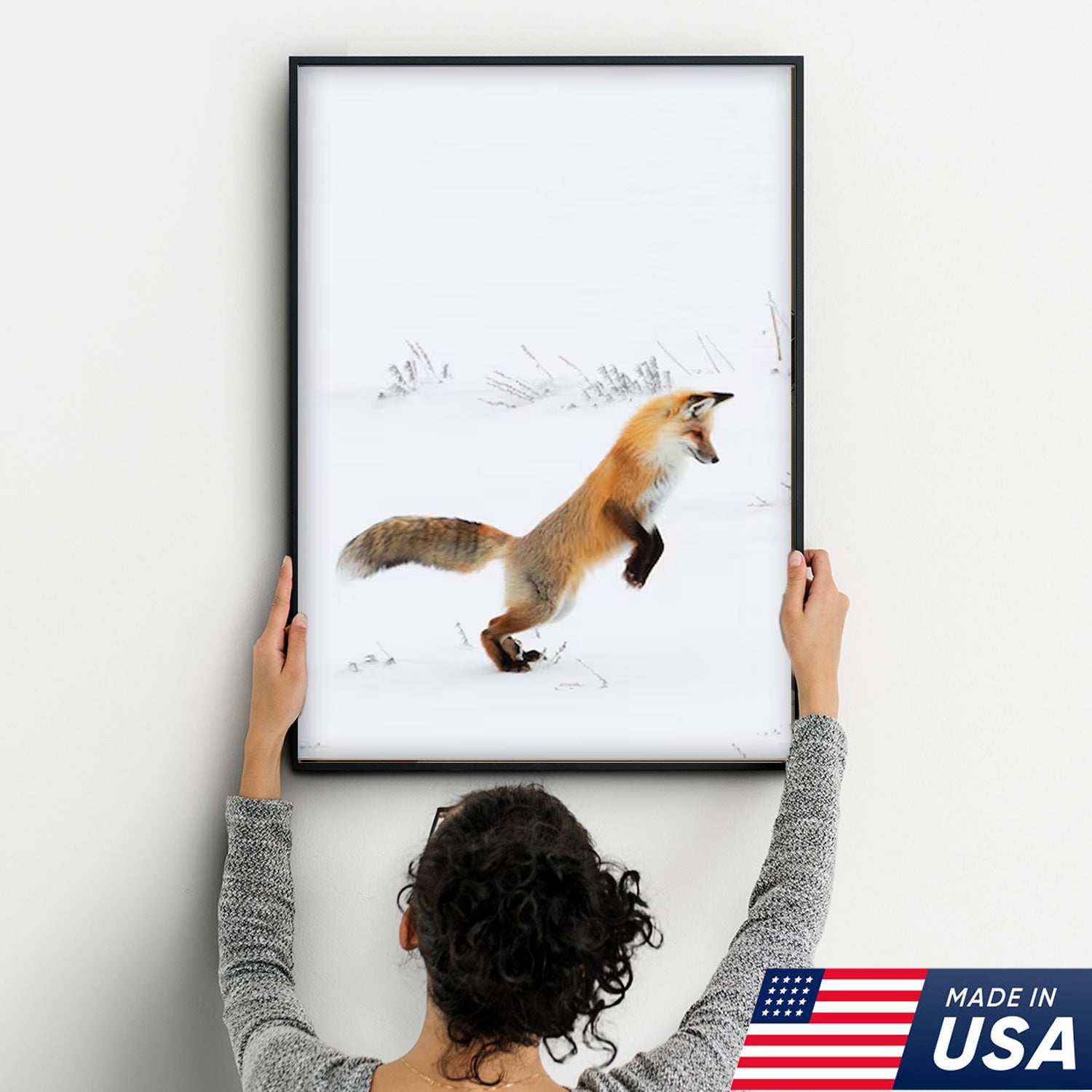 Funny Fox Snow Dive Triptych Canvas Wall Art Set, Playful Wildlife Winter Photography Prints