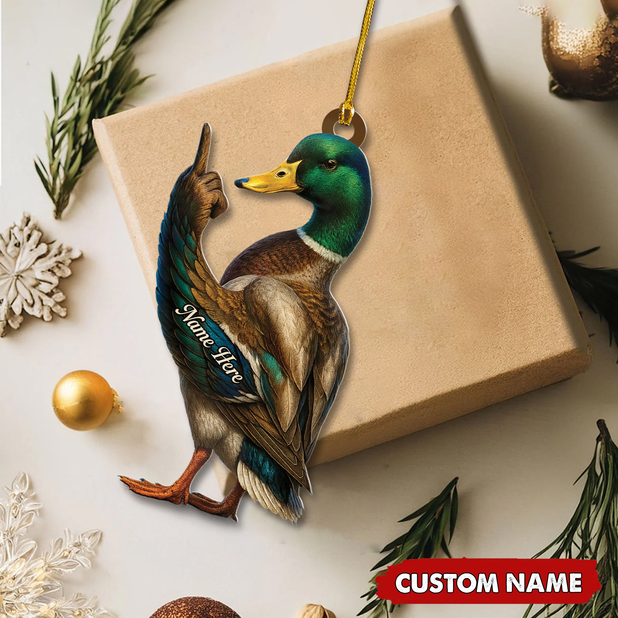 Personalized Funny Duck Fukin' Finger Hunting Acrylic Christmas Ornament – Custom Gift for Hunters