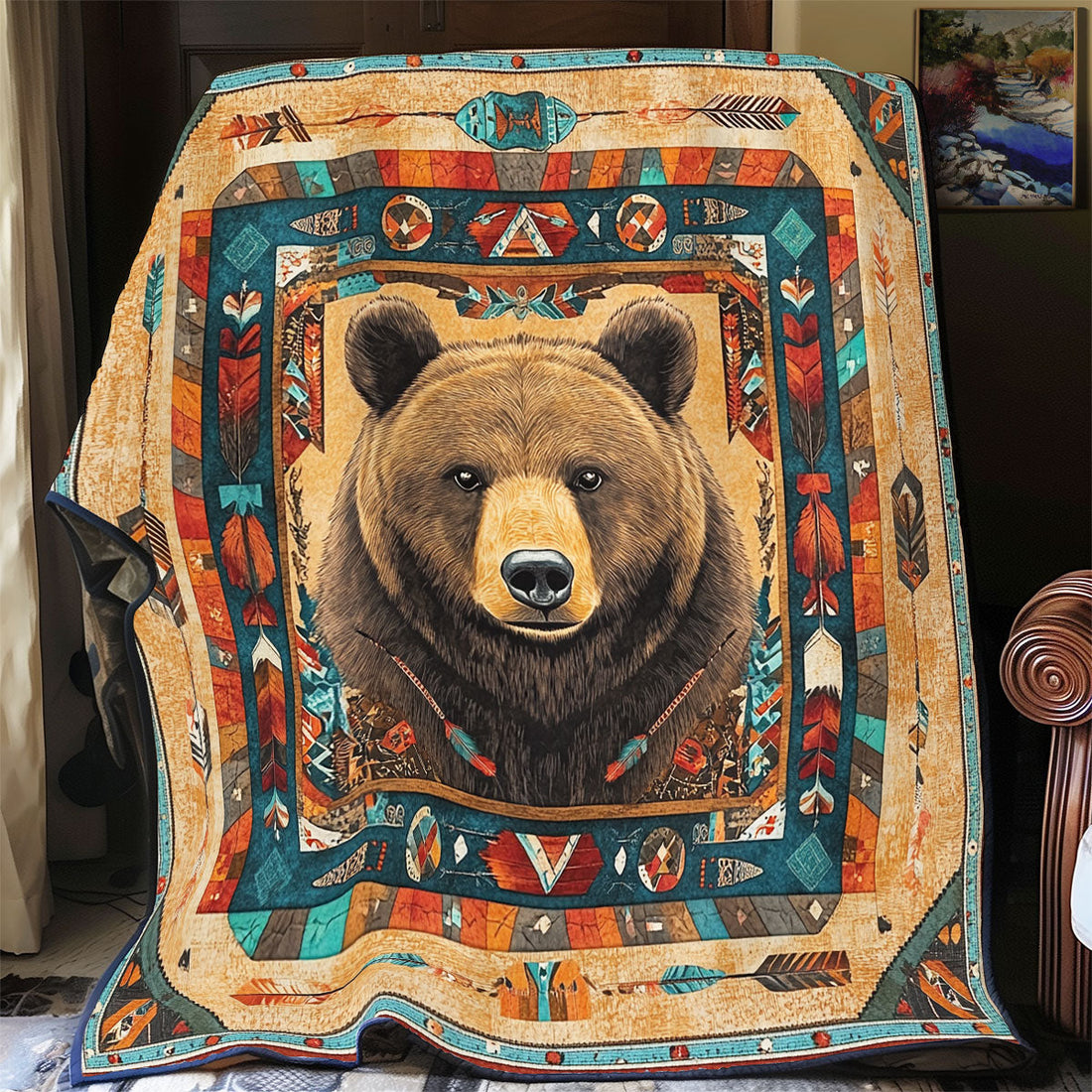 Bear Native American Autumn Glow Quilt Blanket