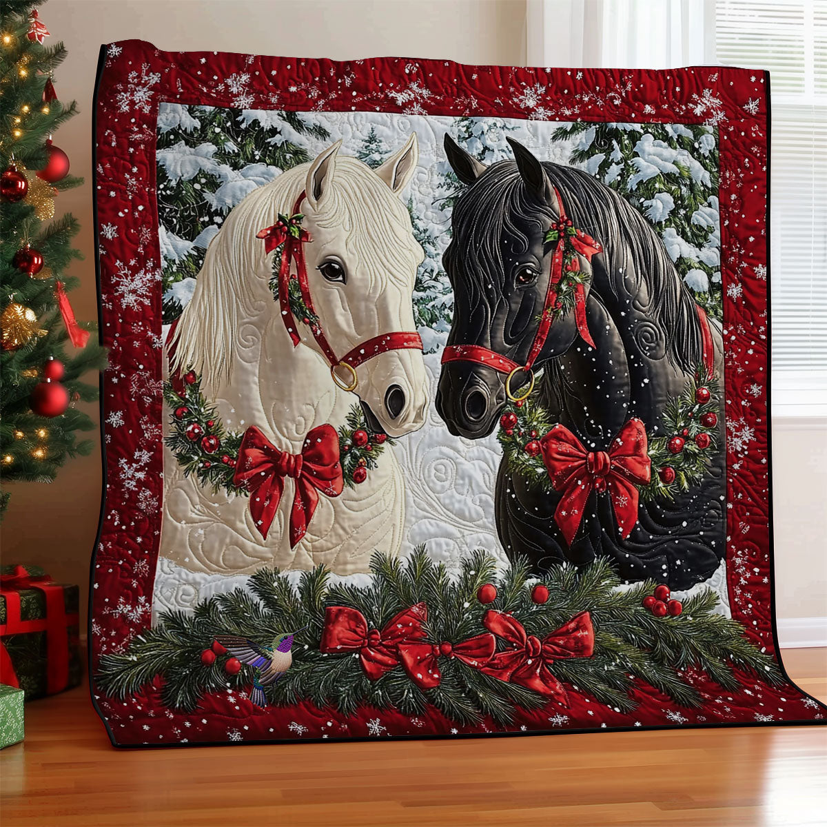 Christmas Couple Horse Quilt Blanket
