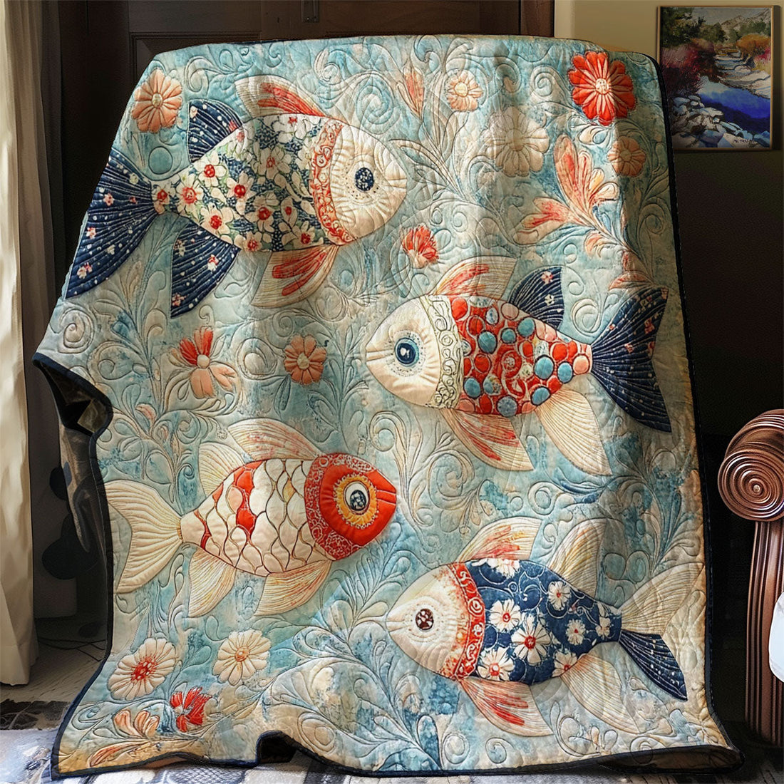 Fish Tale Bliss Rustic Charm Quilt Blanket