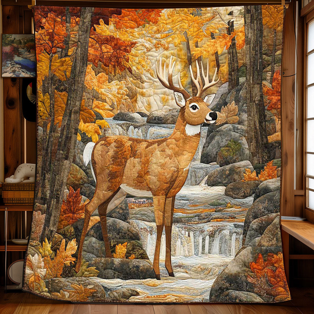 Autumn Forest Stag Quiet Moments Quilt Blanket