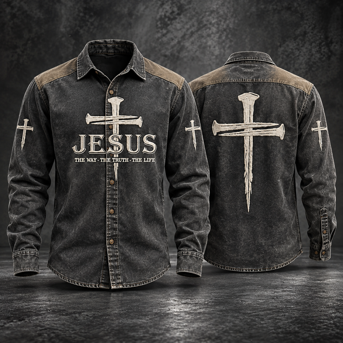 Jesus The Way The Truth The Life Nail Cross Vintage Christian - Long Sleeve Shirt with Pocket