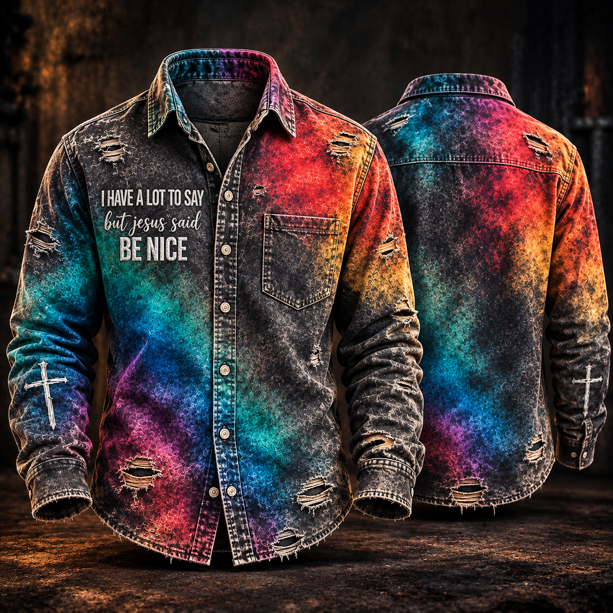 I Have A Lot To Say But Jesus Said Be Nice Funny Christian Tie Dye - Long Sleeve Shirt with Pocket