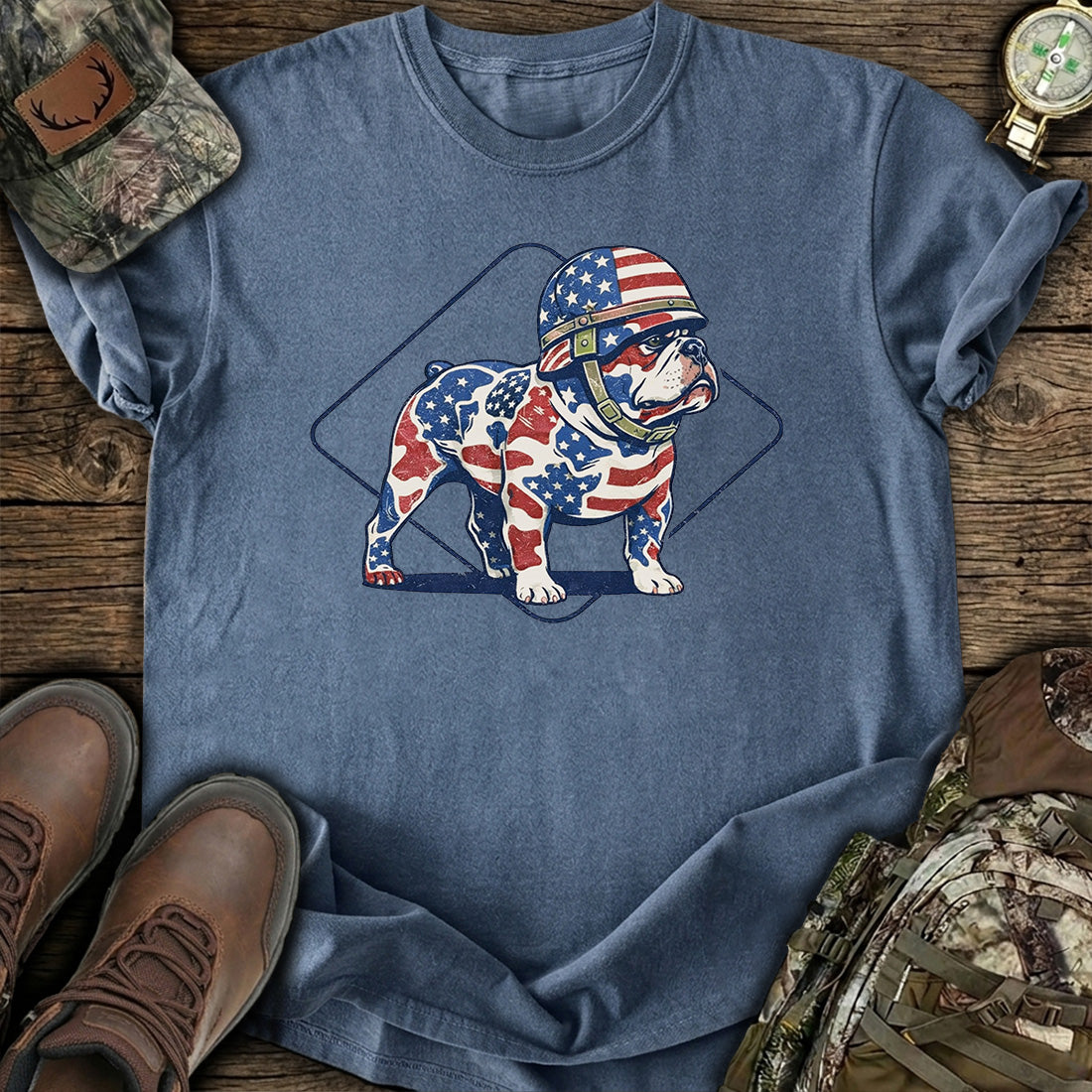 Patriotic Bulldog USA Flag T-Shirt
