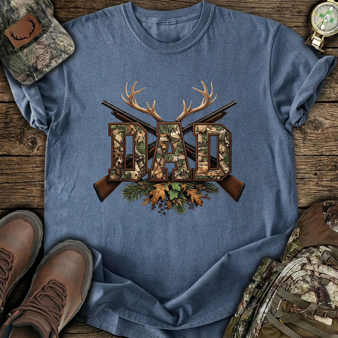 Camo Hunting Dad Deer Rifle T-Shirt