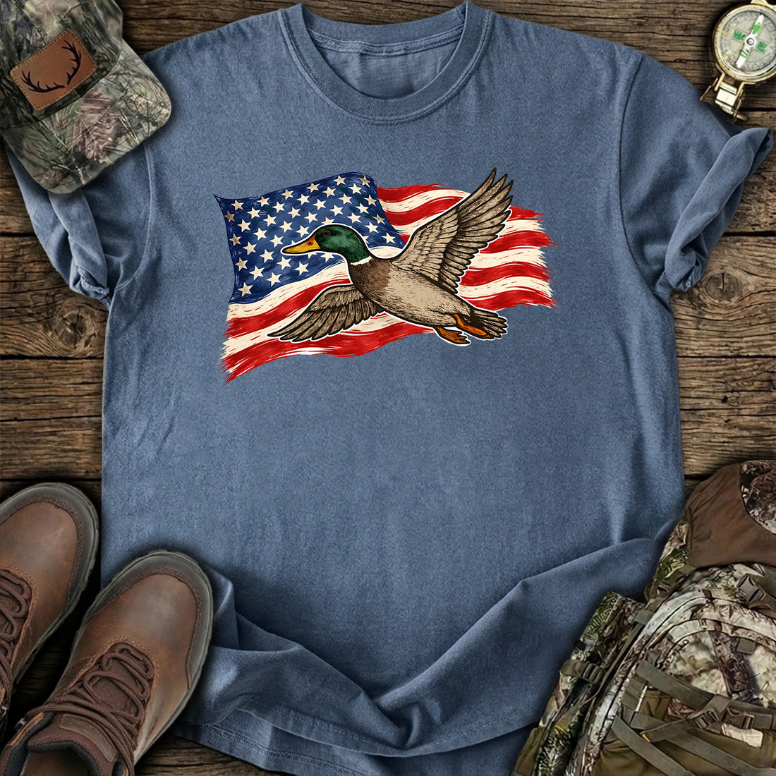 American Flag Duck Hunting T-Shirt