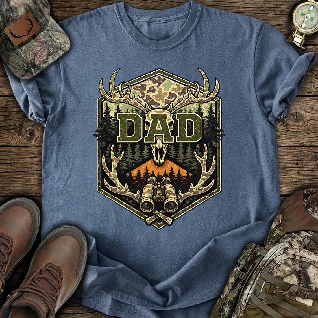Camo Hunting Dad Deer Skull T-Shirt
