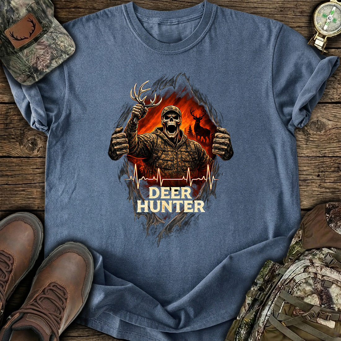 Deer Hunter Skull Graphic T-Shirt