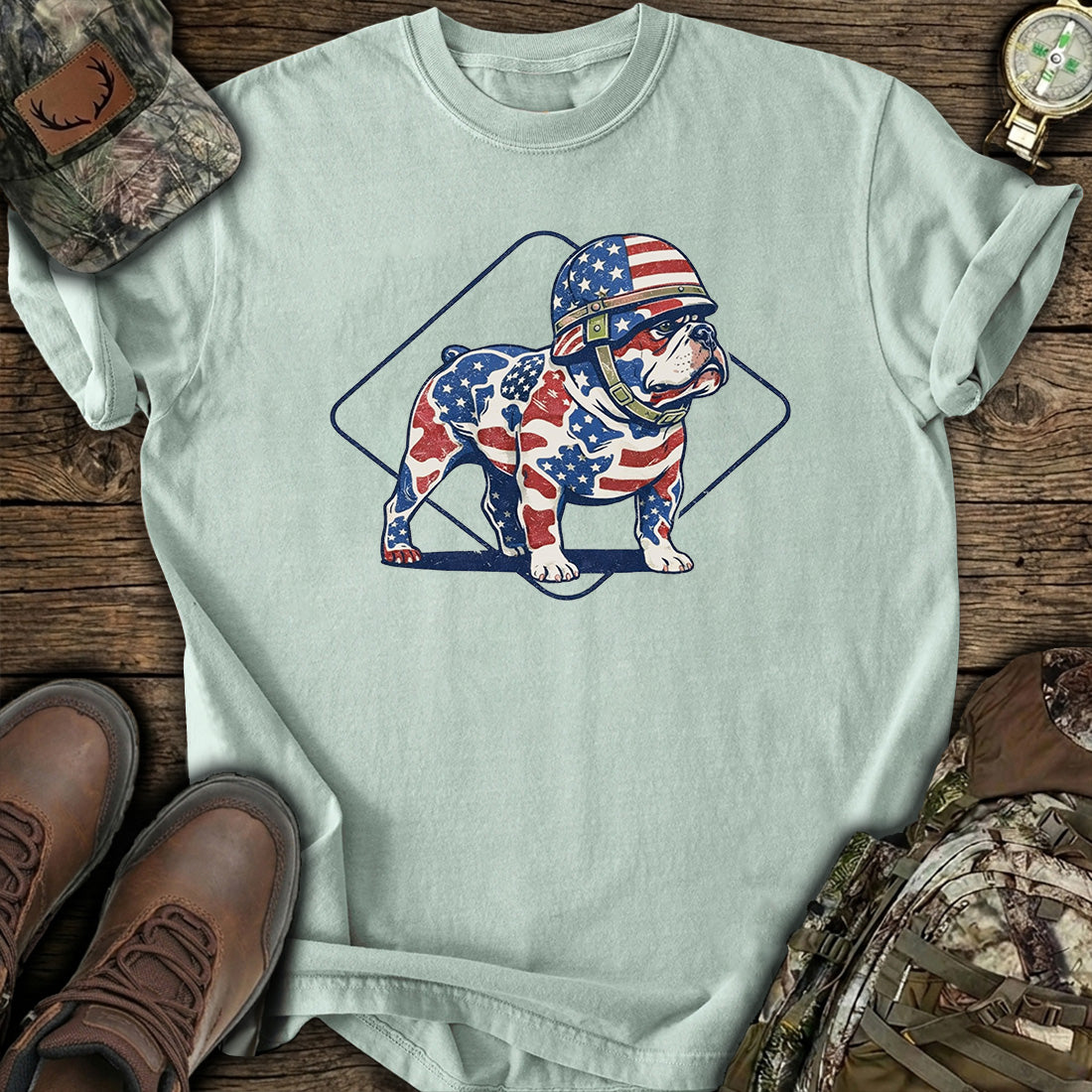 Patriotic Bulldog USA Flag T-Shirt