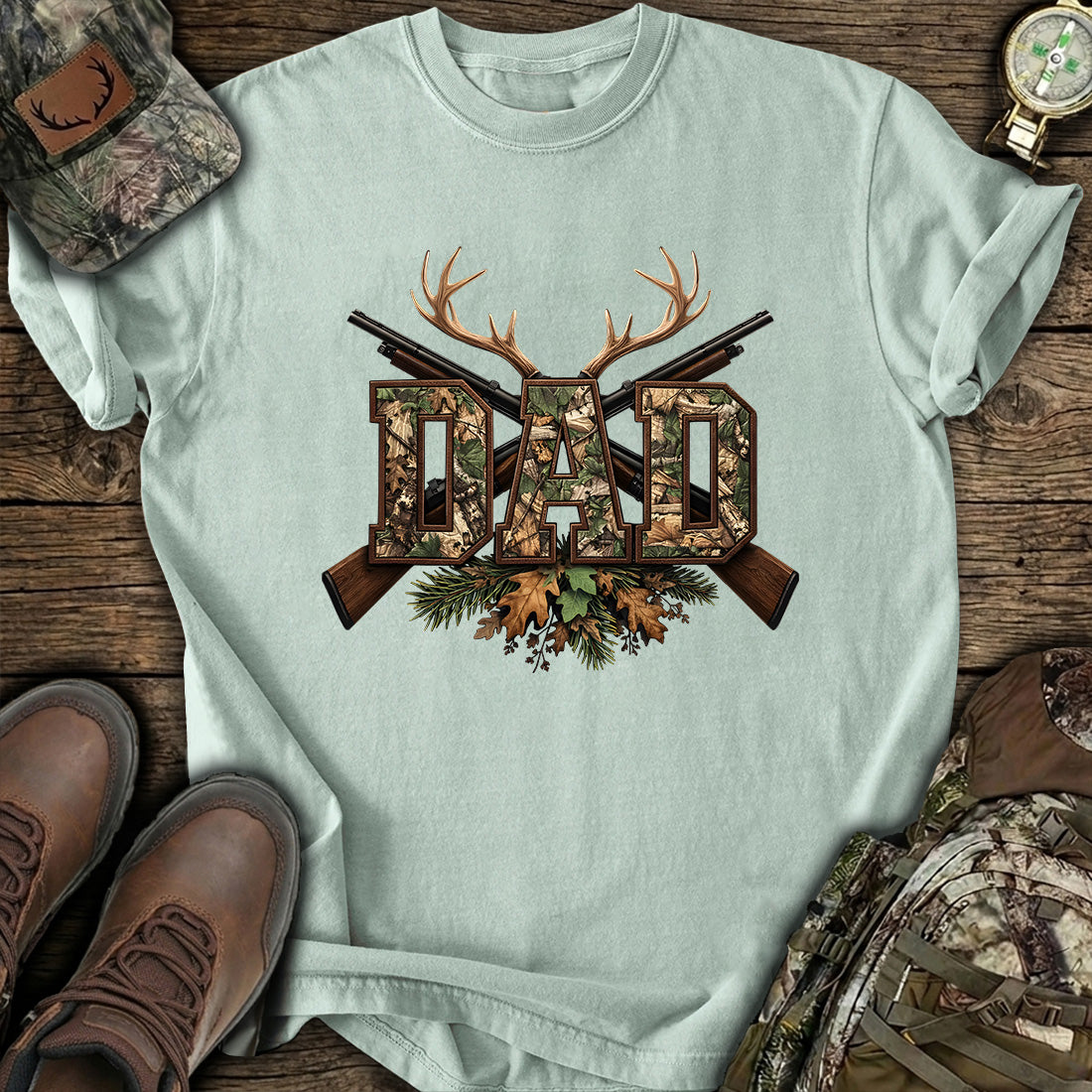 Camo Hunting Dad Deer Rifle T-Shirt
