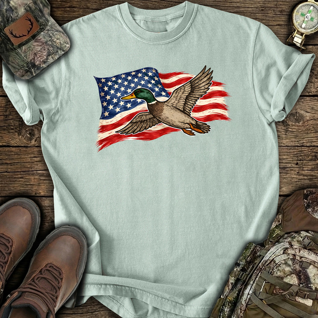American Flag Duck Hunting T-Shirt