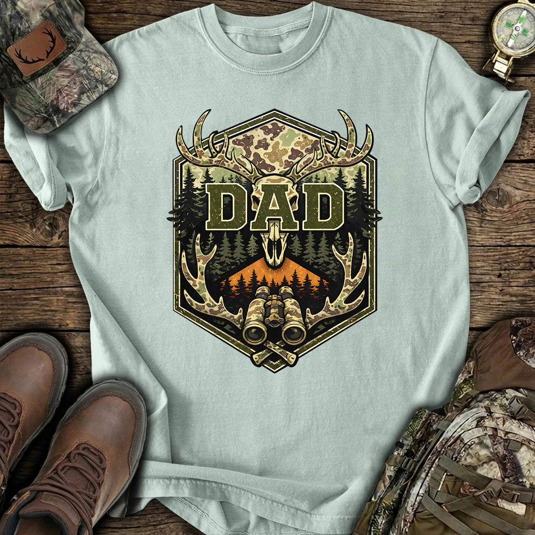 Camo Hunting Dad Deer Skull T-Shirt