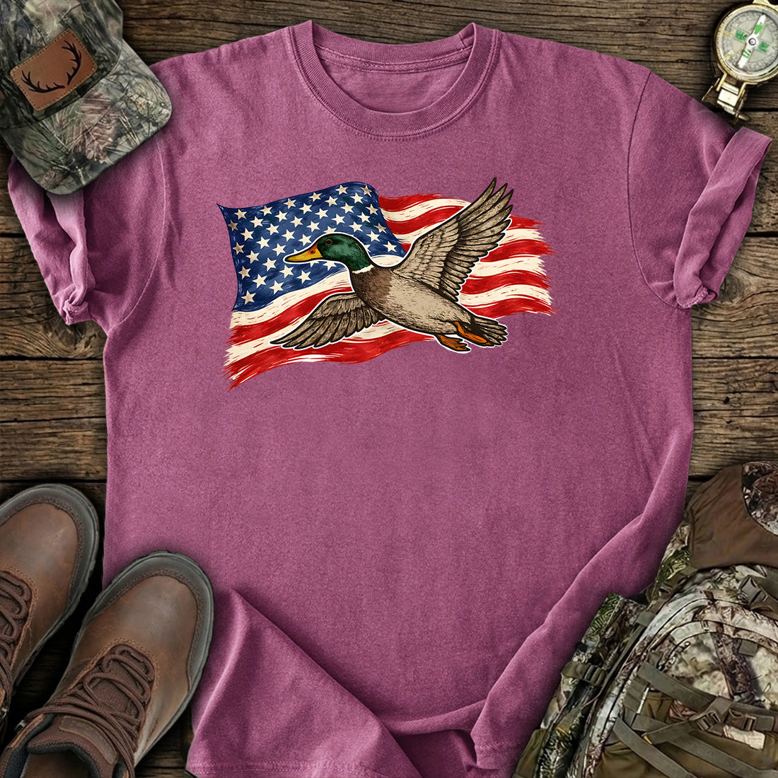 American Flag Duck Hunting T-Shirt