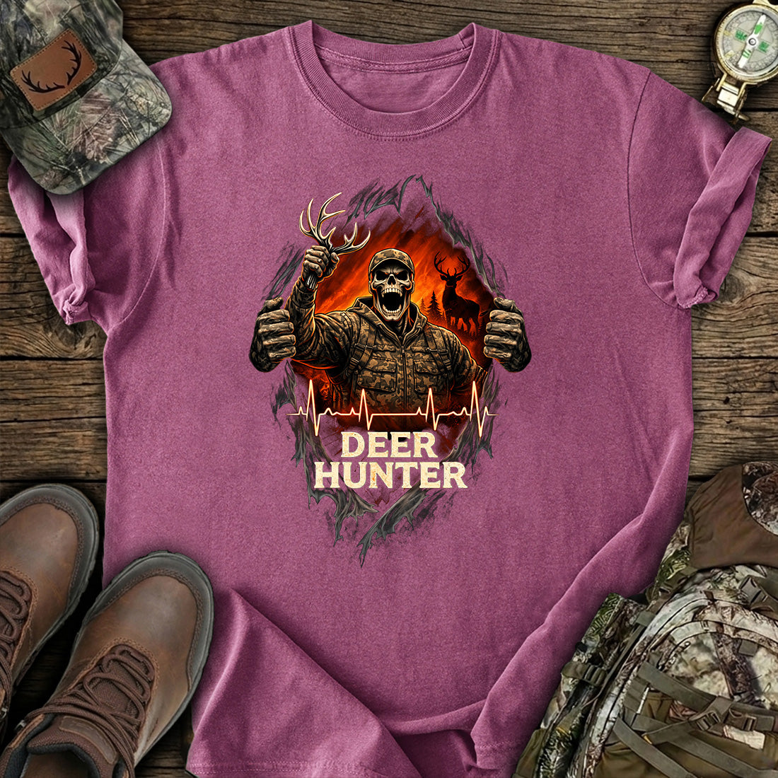 Deer Hunter Skull Graphic T-Shirt