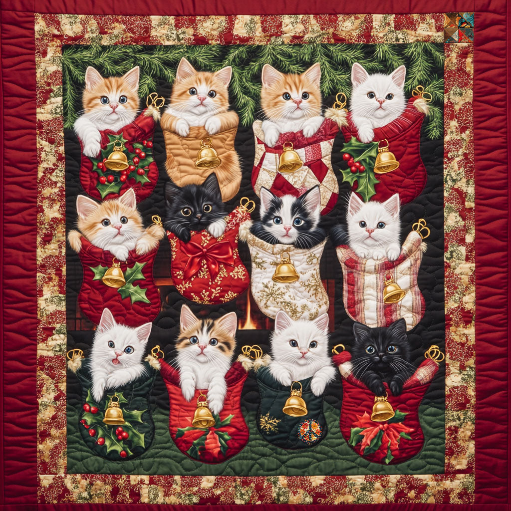 Christmas Baby Cat Gift Holiday Cheer Quilt Blanket