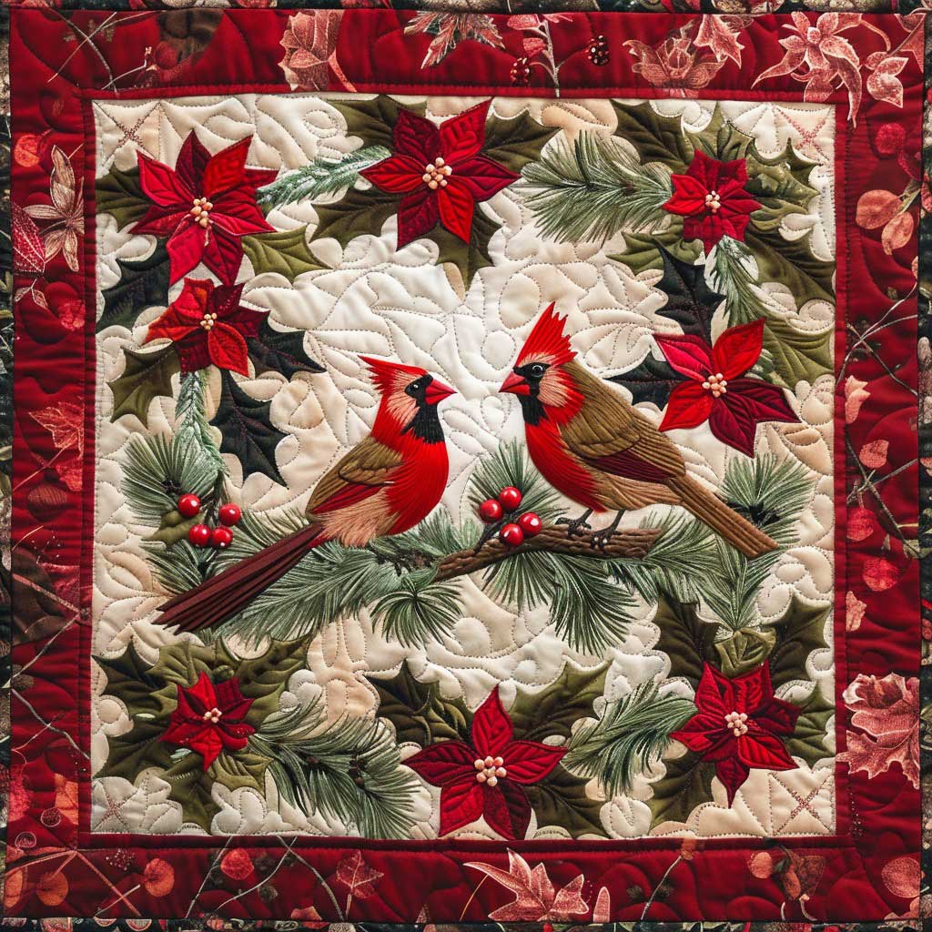 Christmas Cardinals Couple Quilt Blanket