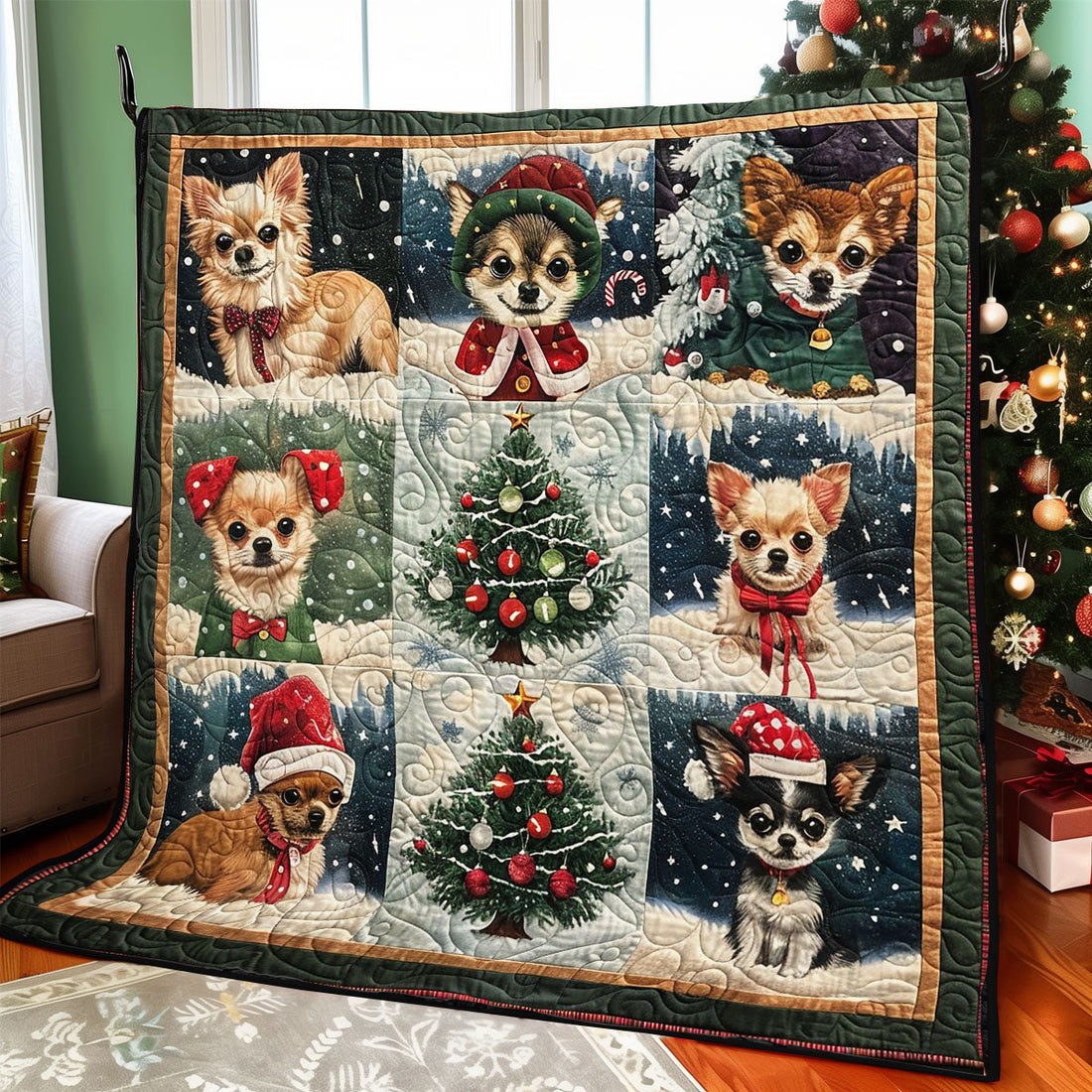 Chihuahua Celebrate Christmas Quilt Blanket
