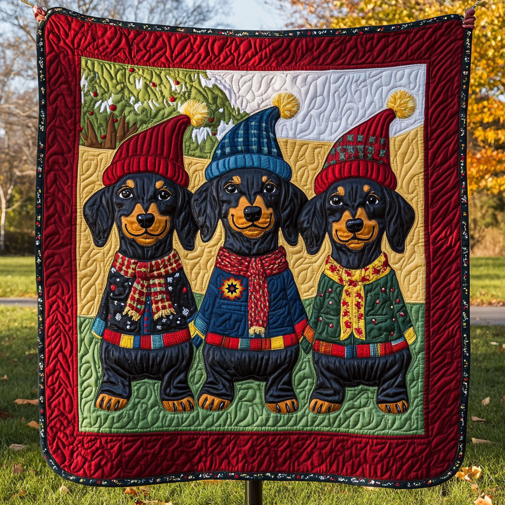 Christmas Dachshund Holiday Cheer Quilt Blanket