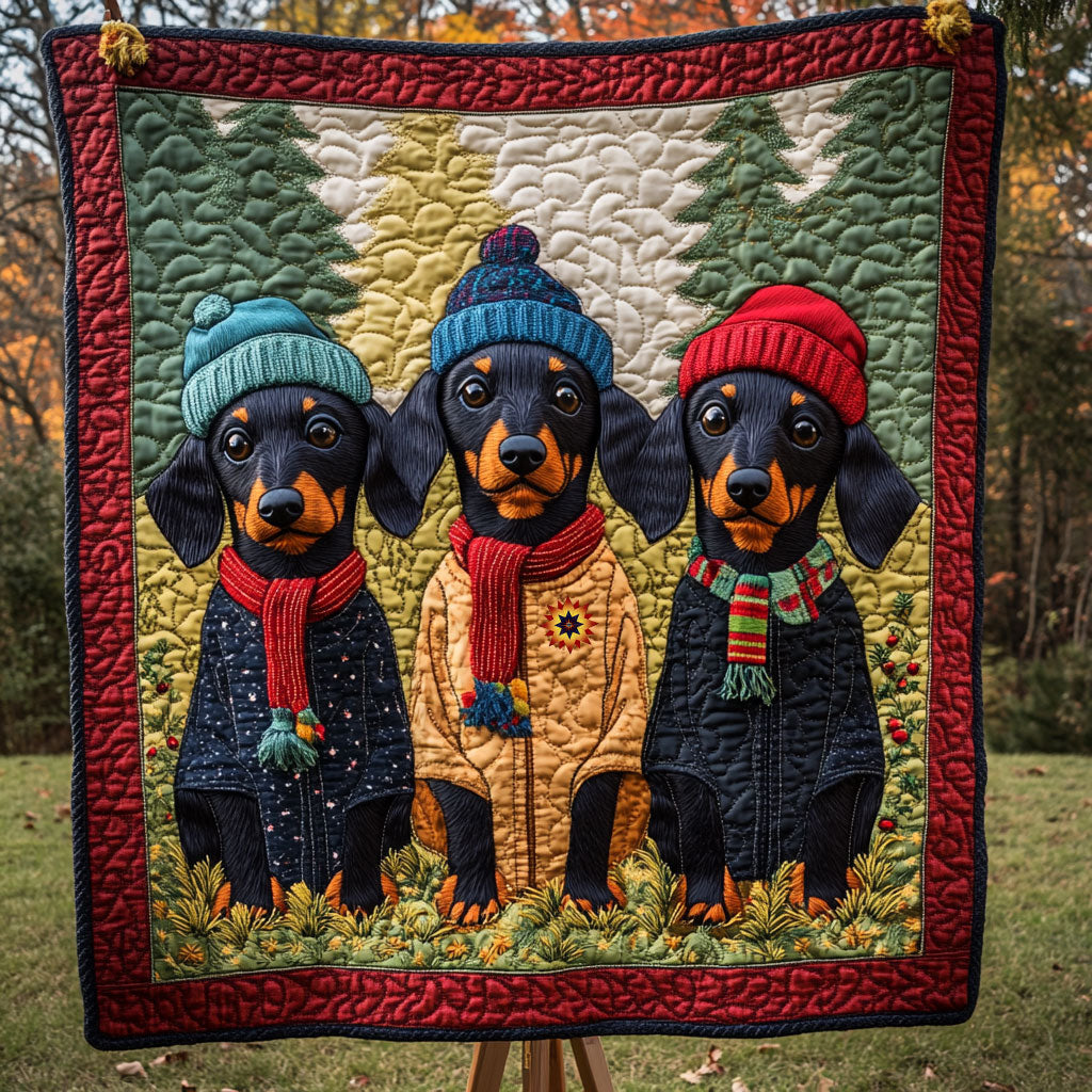 Christmas Dachshund Winter Wonderland Quilt Blanket