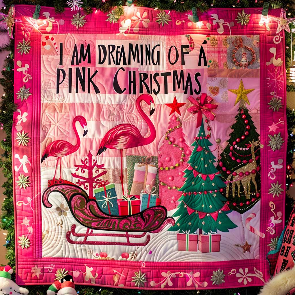 Christmas Flamingo Holiday Cheer Quilt Blanket