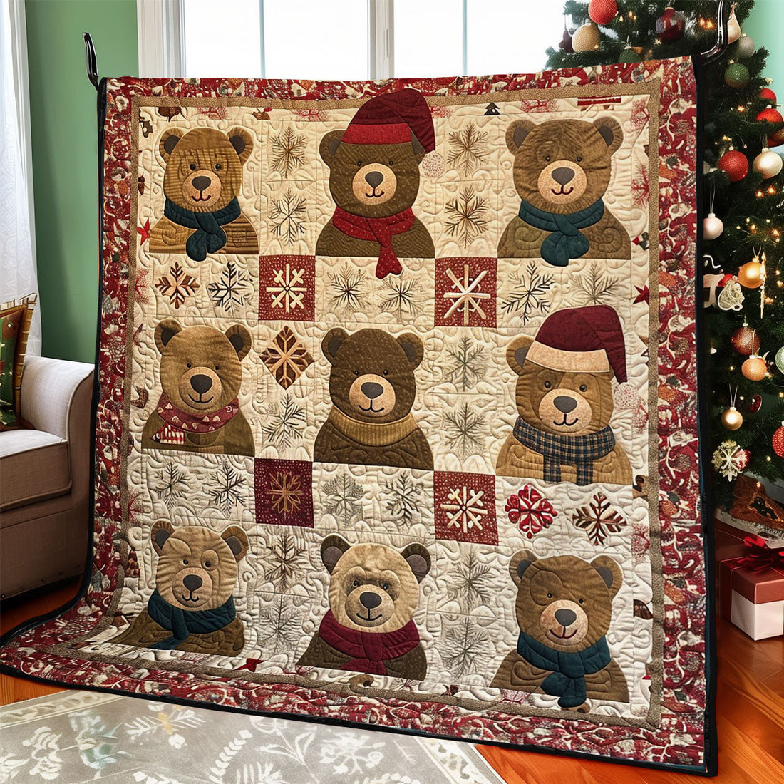 Bear And Christmas Quilt Blanket
