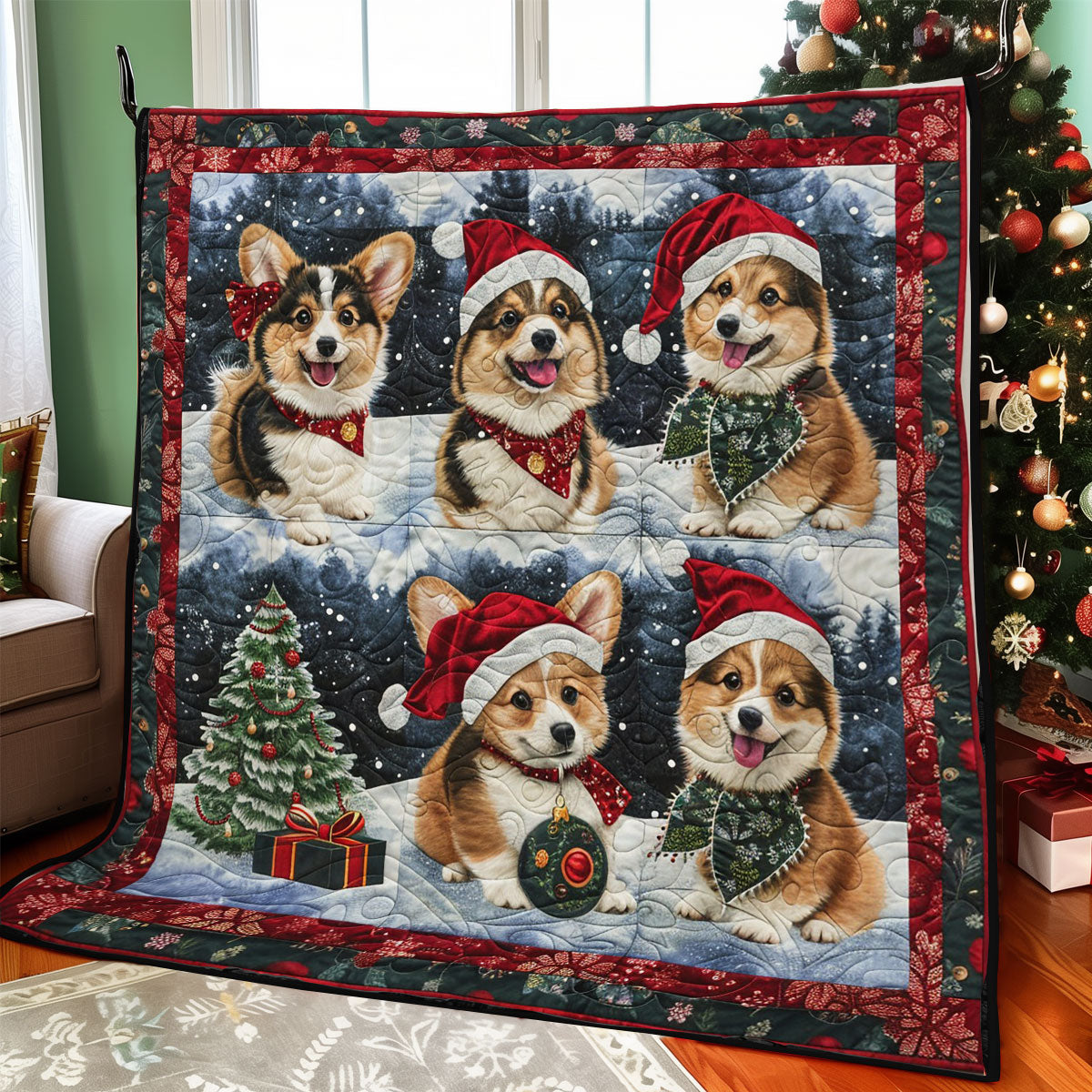 Christmas Countdown With Corgi Quilt Blanket