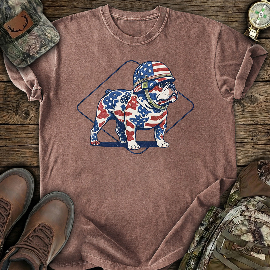 Patriotic Bulldog USA Flag T-Shirt