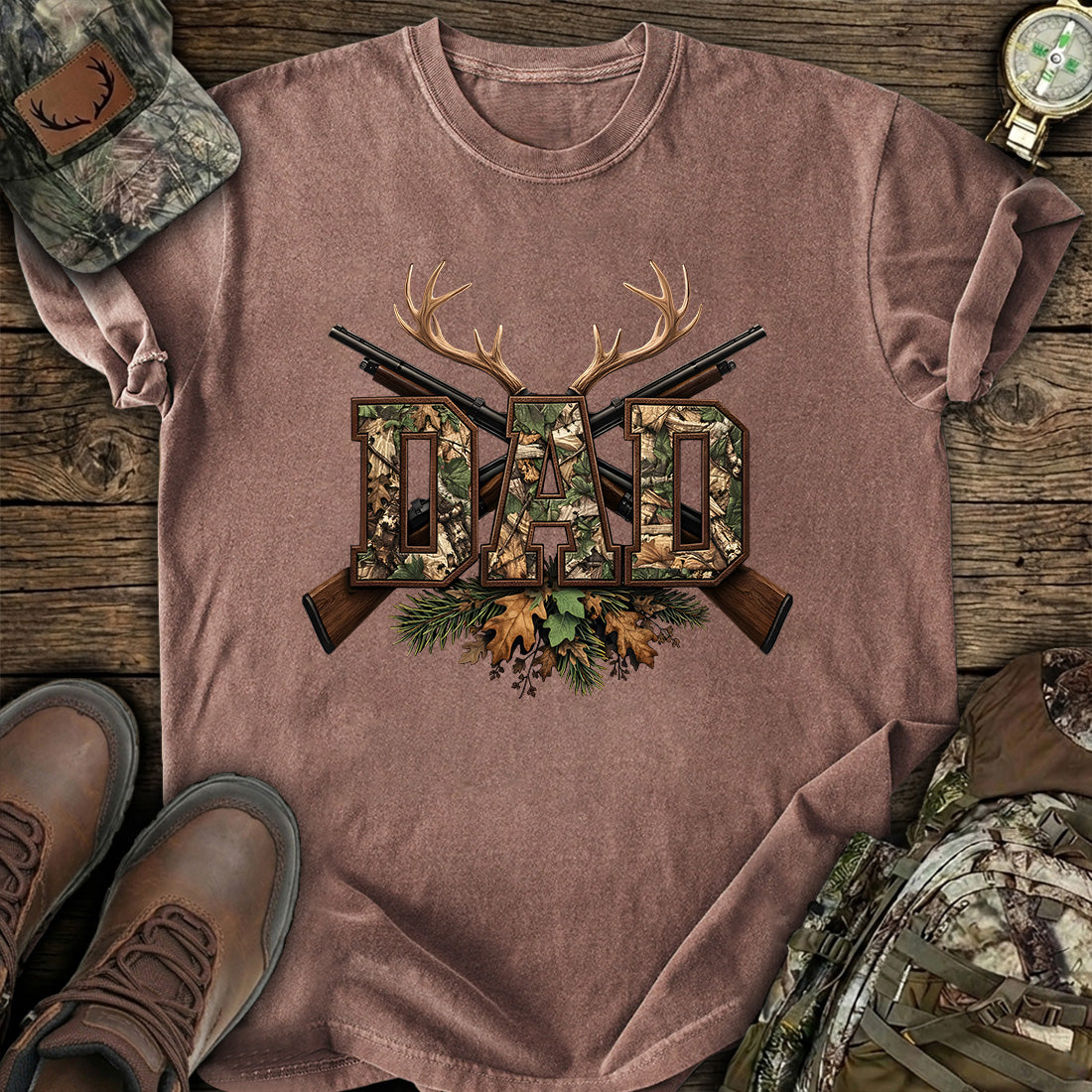 Camo Hunting Dad Deer Rifle T-Shirt