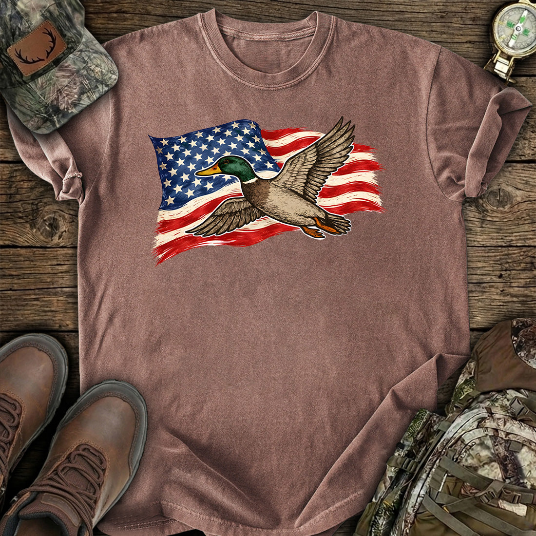 American Flag Duck Hunting T-Shirt
