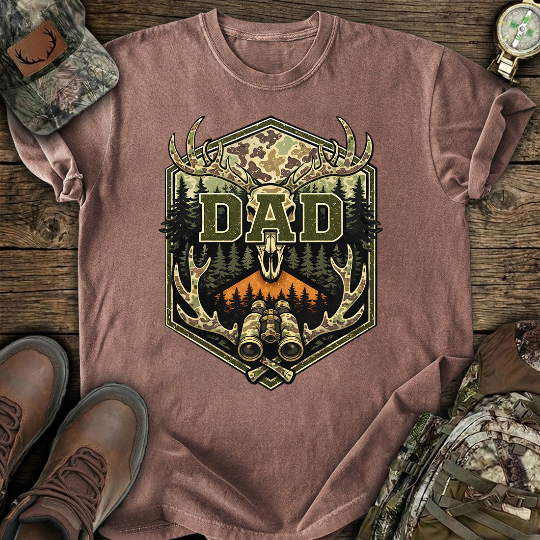 Camo Hunting Dad Deer Skull T-Shirt