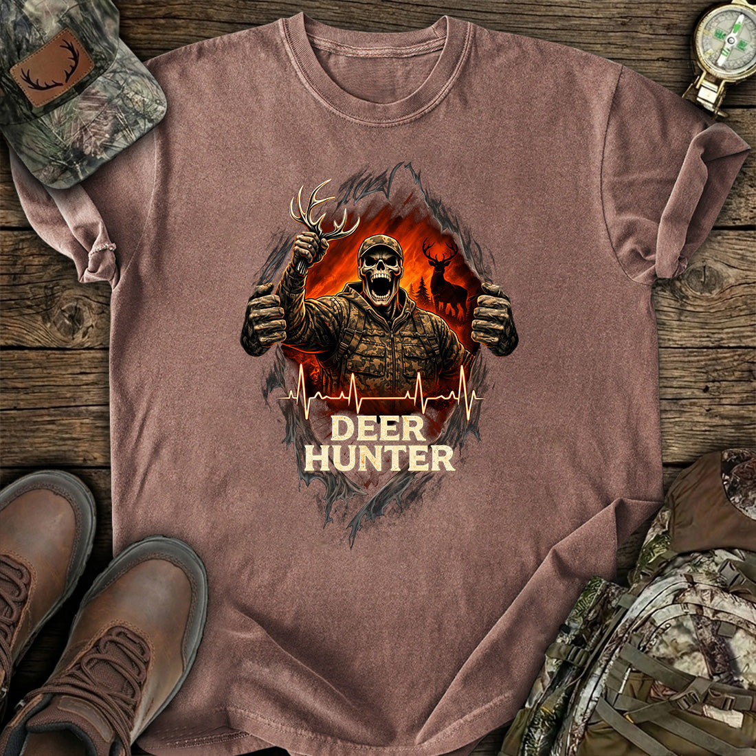 Deer Hunter Skull Graphic T-Shirt