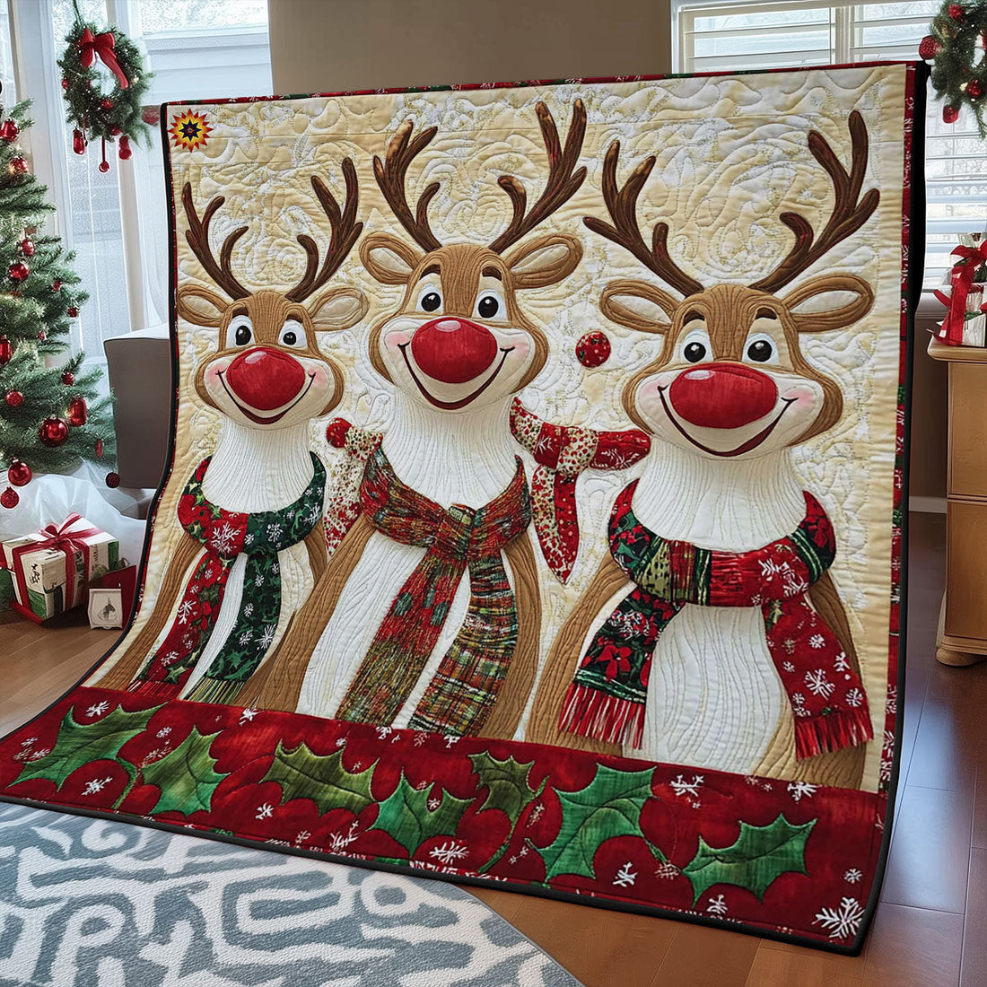 Funny Reindeer Quilt Blanket