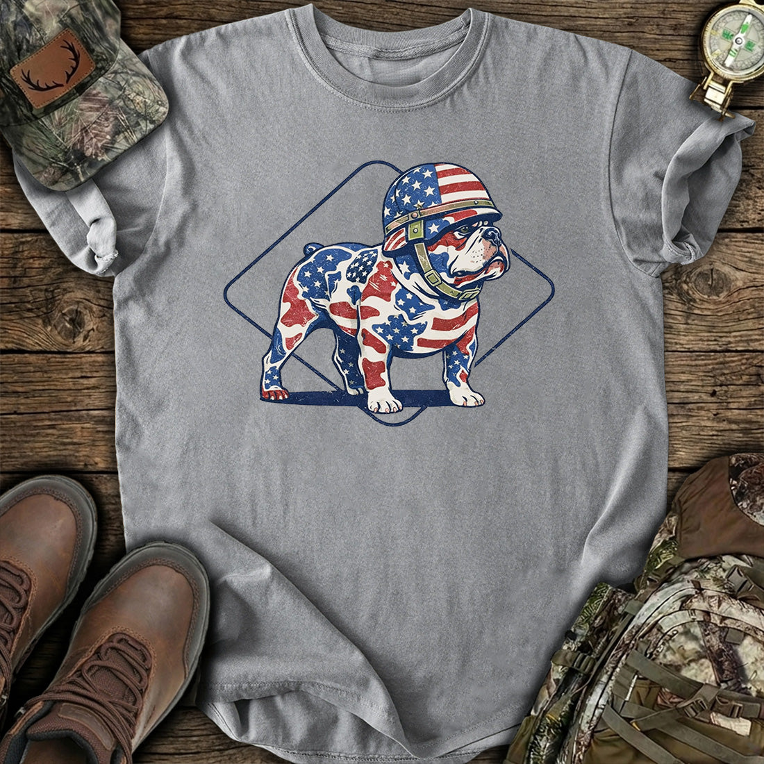 Patriotic Bulldog USA Flag T-Shirt